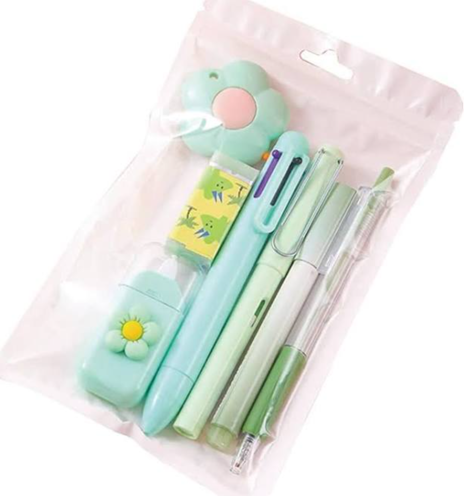 7‑Pcs Cute Green Stationery Set